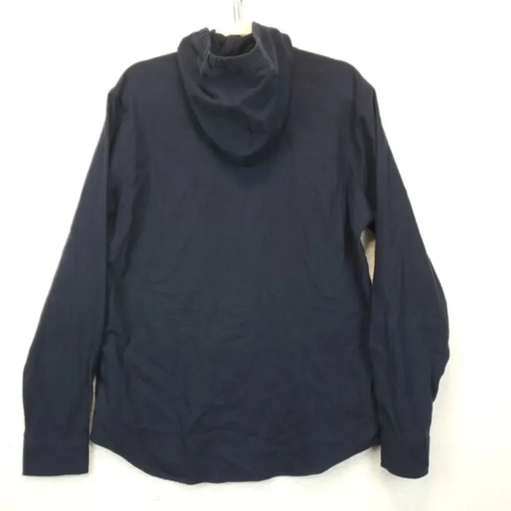 Levi's Button Up Hooded Shirt Men M Long Sleeve Front‎ Pockets Navy Blue Cotton